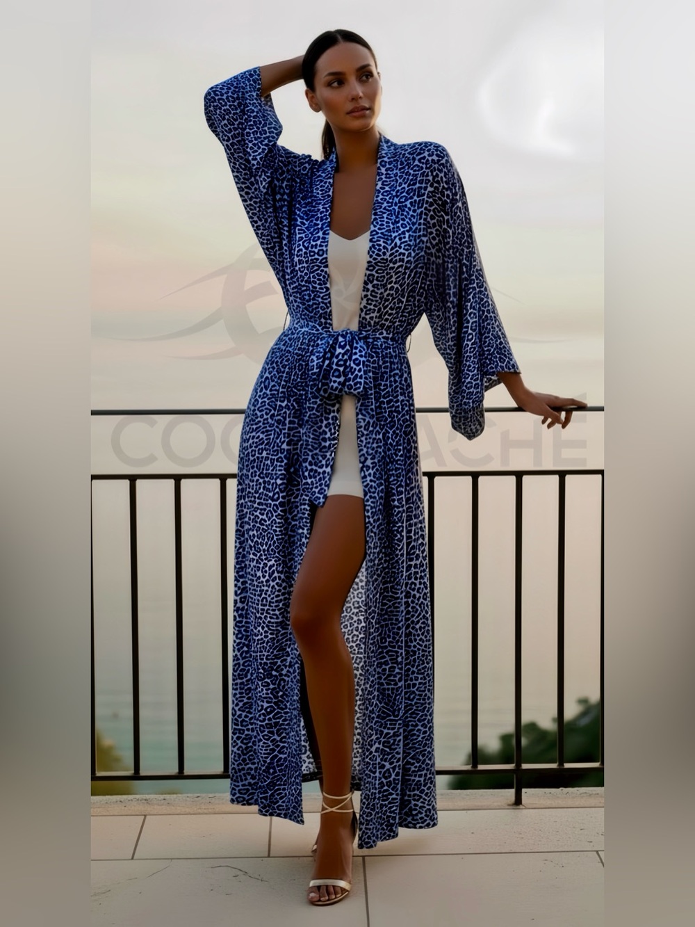 Blue Leopard Print Kimono Robe Duster - Picture 7 of 8